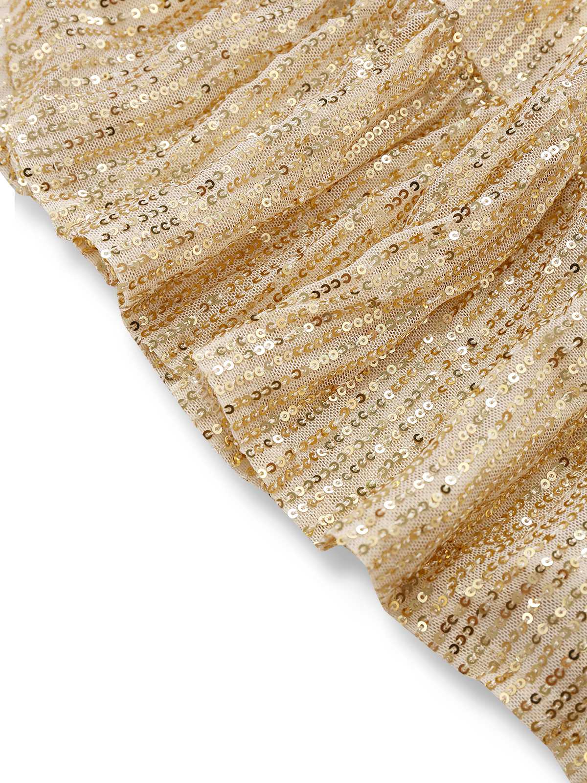 1930s V-Neck Sequined Ruffled Hem Dress - Image 6