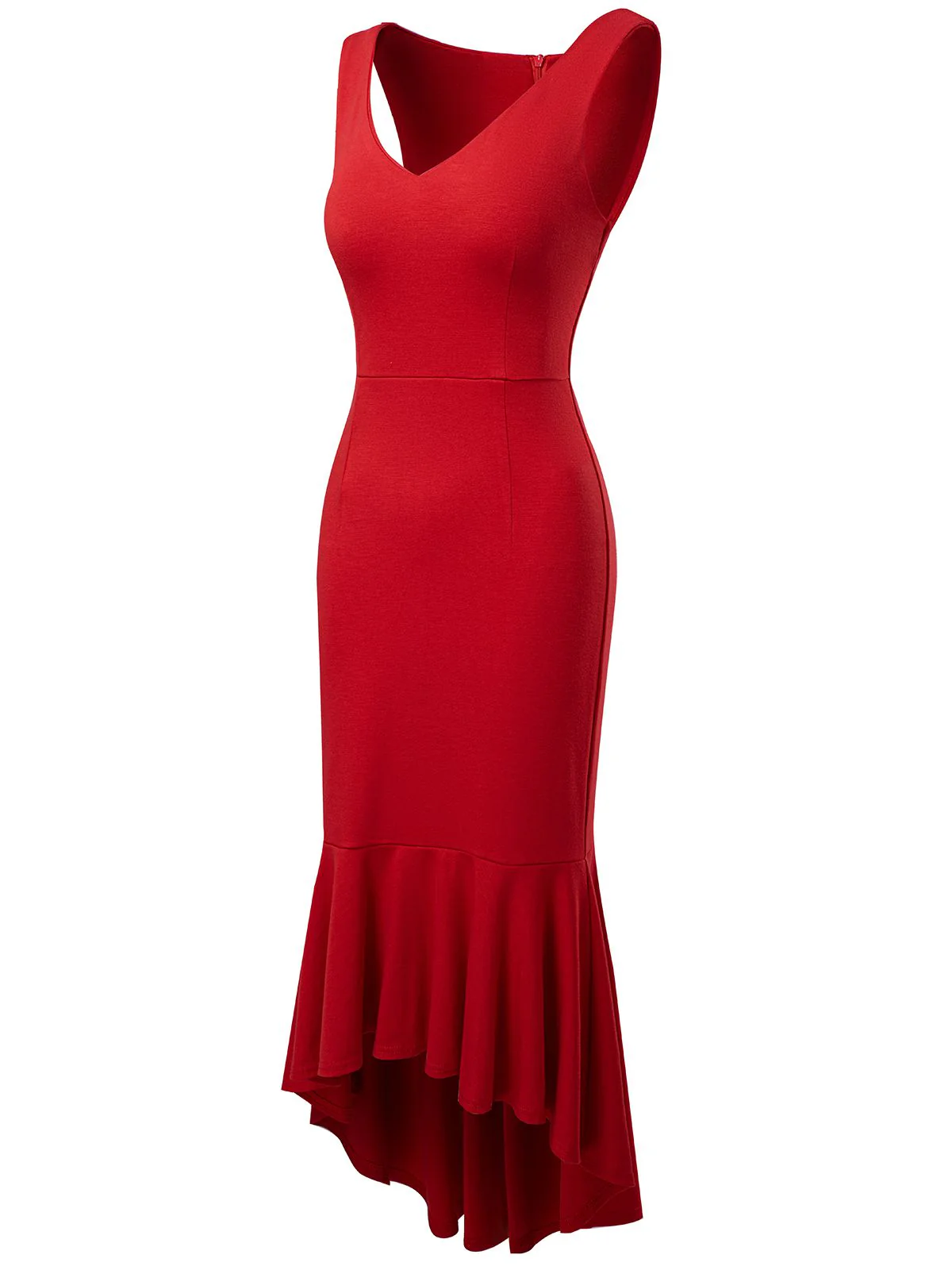 1930s V-Neck Sleeveless Ruffled Fishtail Dress - Image 2