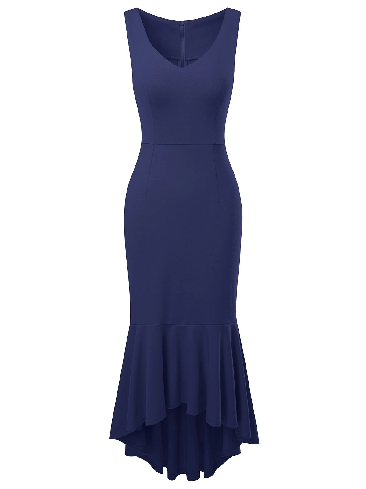 1930s V-Neck Sleeveless Ruffled Fishtail Dress - Image 7