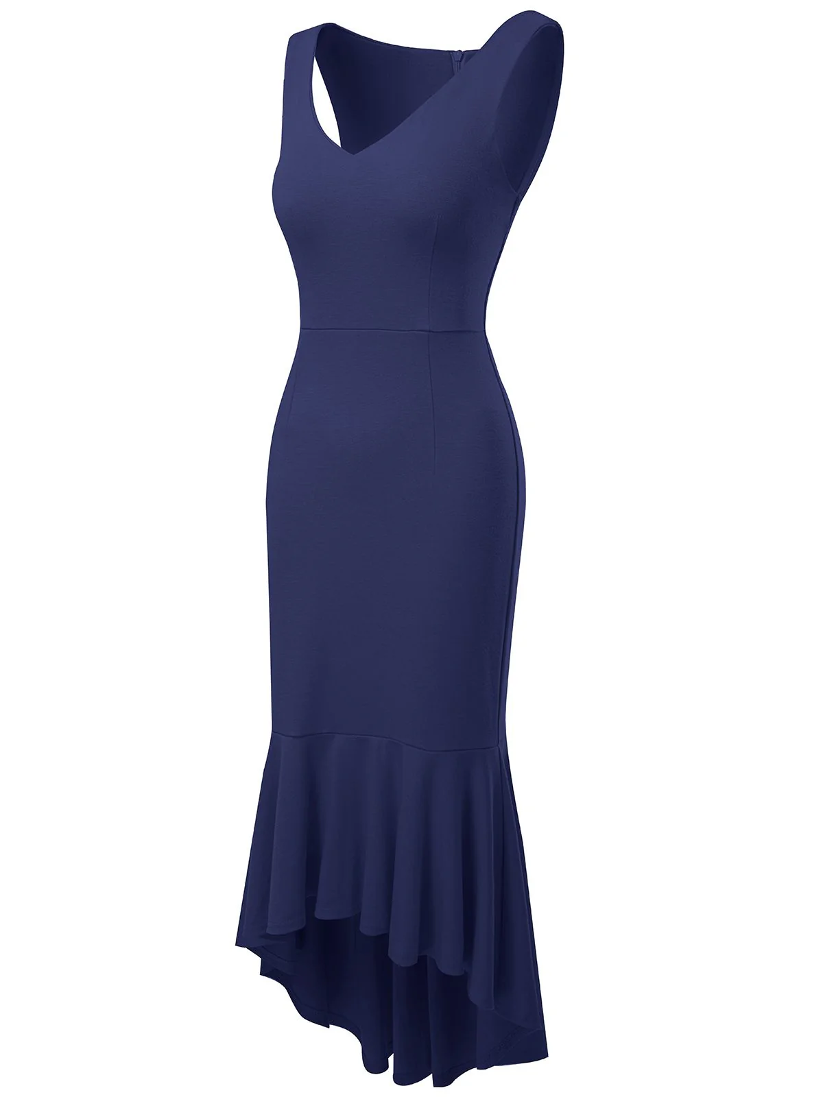 1930s V-Neck Sleeveless Ruffled Fishtail Dress - Image 8