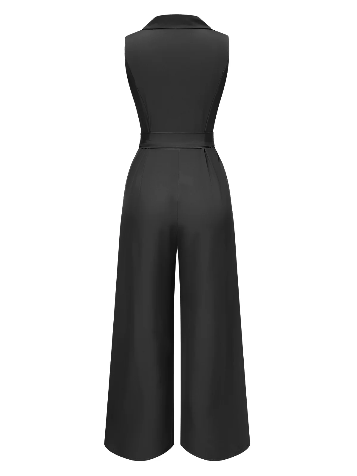 1930s V-Neck Solid Belted Sleeveless Jumpsuit - Image 2