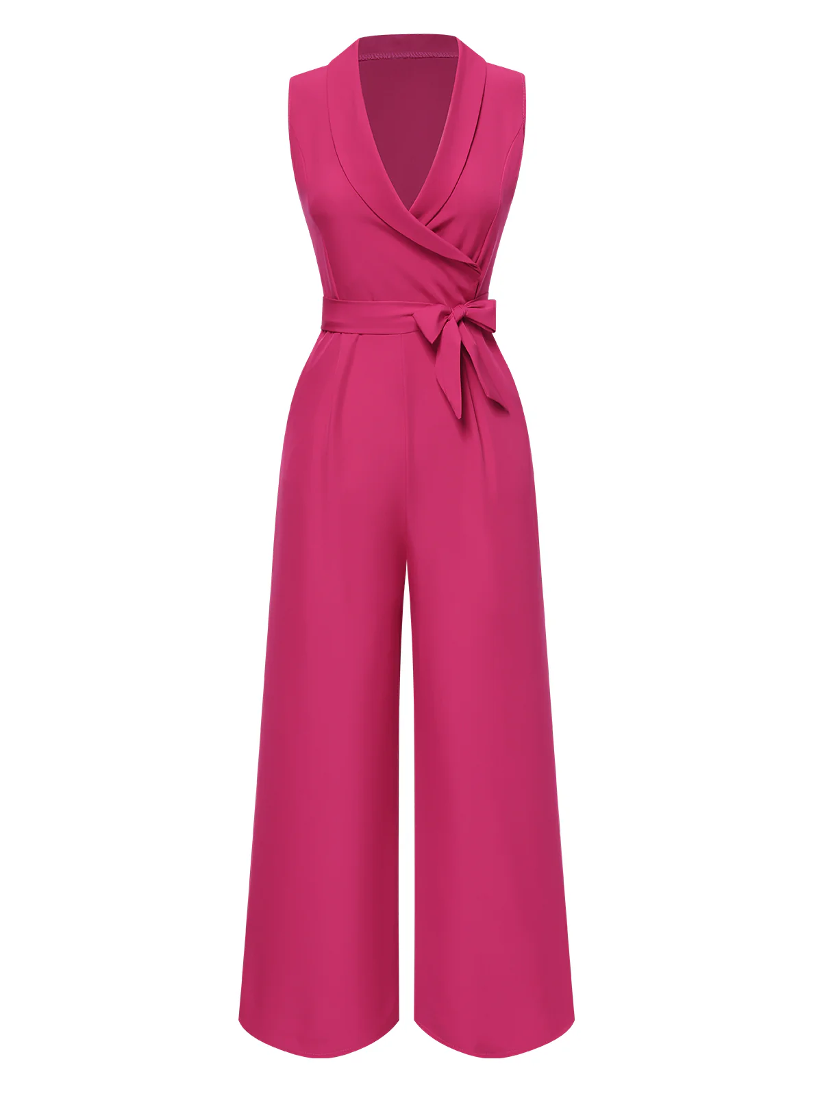1930s V-Neck Solid Belted Sleeveless Jumpsuit - Image 3