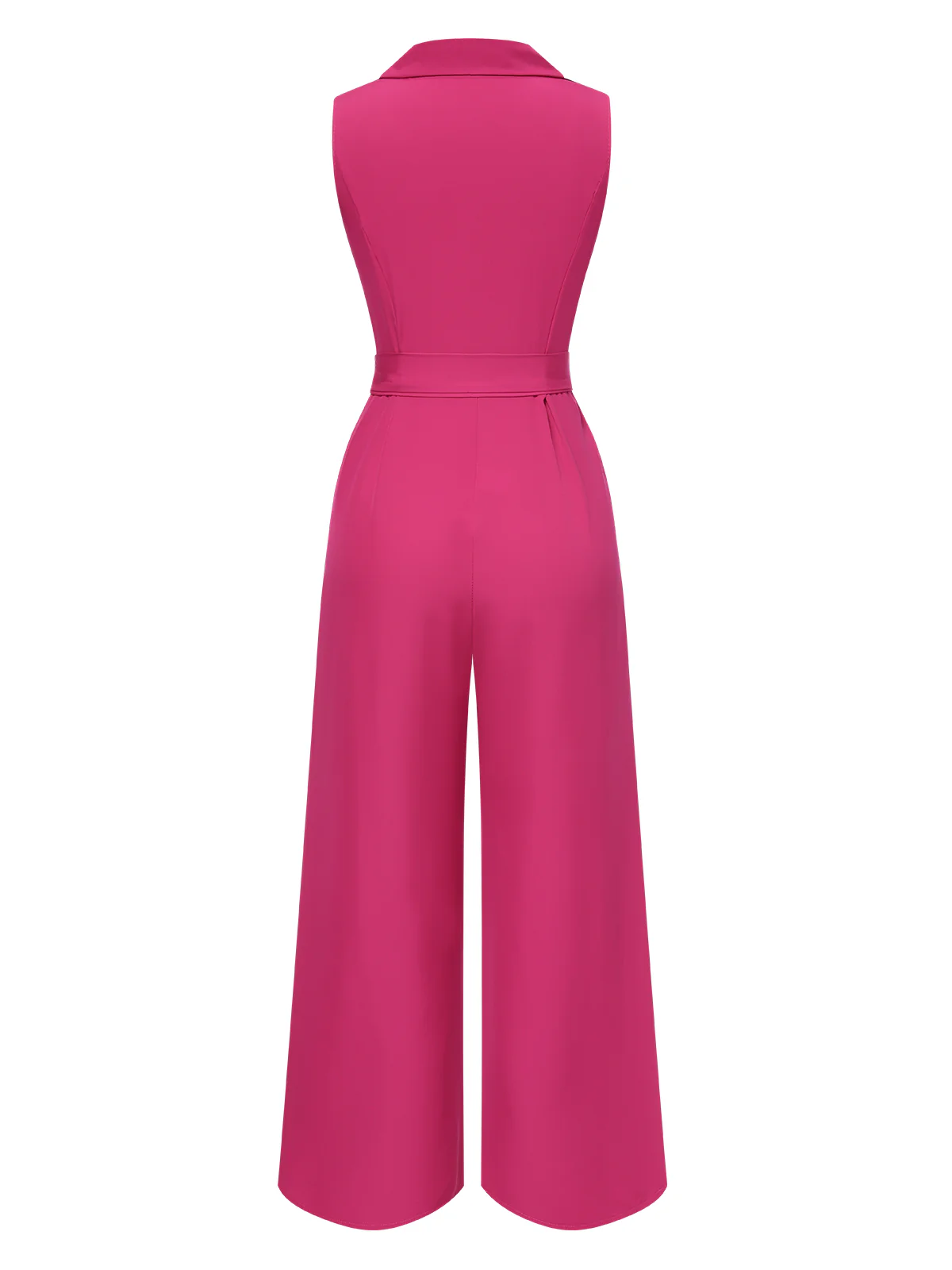 1930s V-Neck Solid Belted Sleeveless Jumpsuit - Image 4