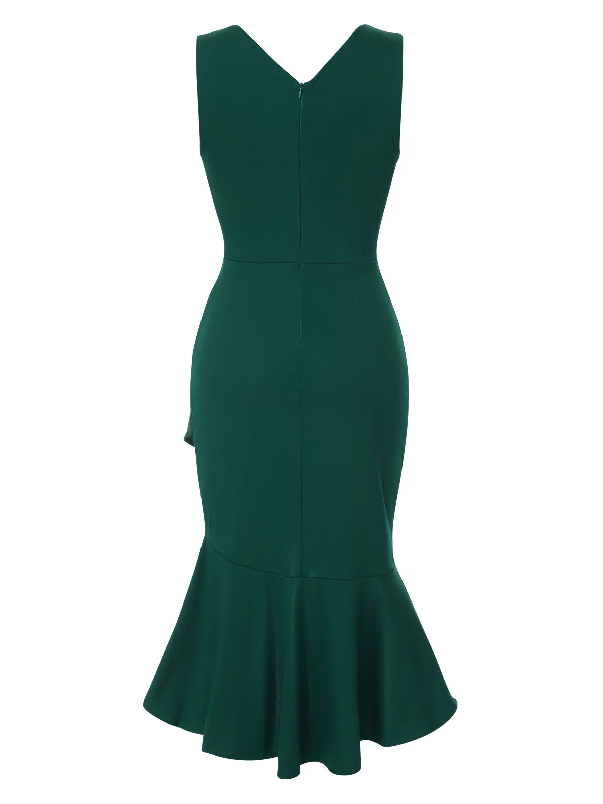 1930s V-Neck Solid Fishtail Bodycon Dress - Image 11