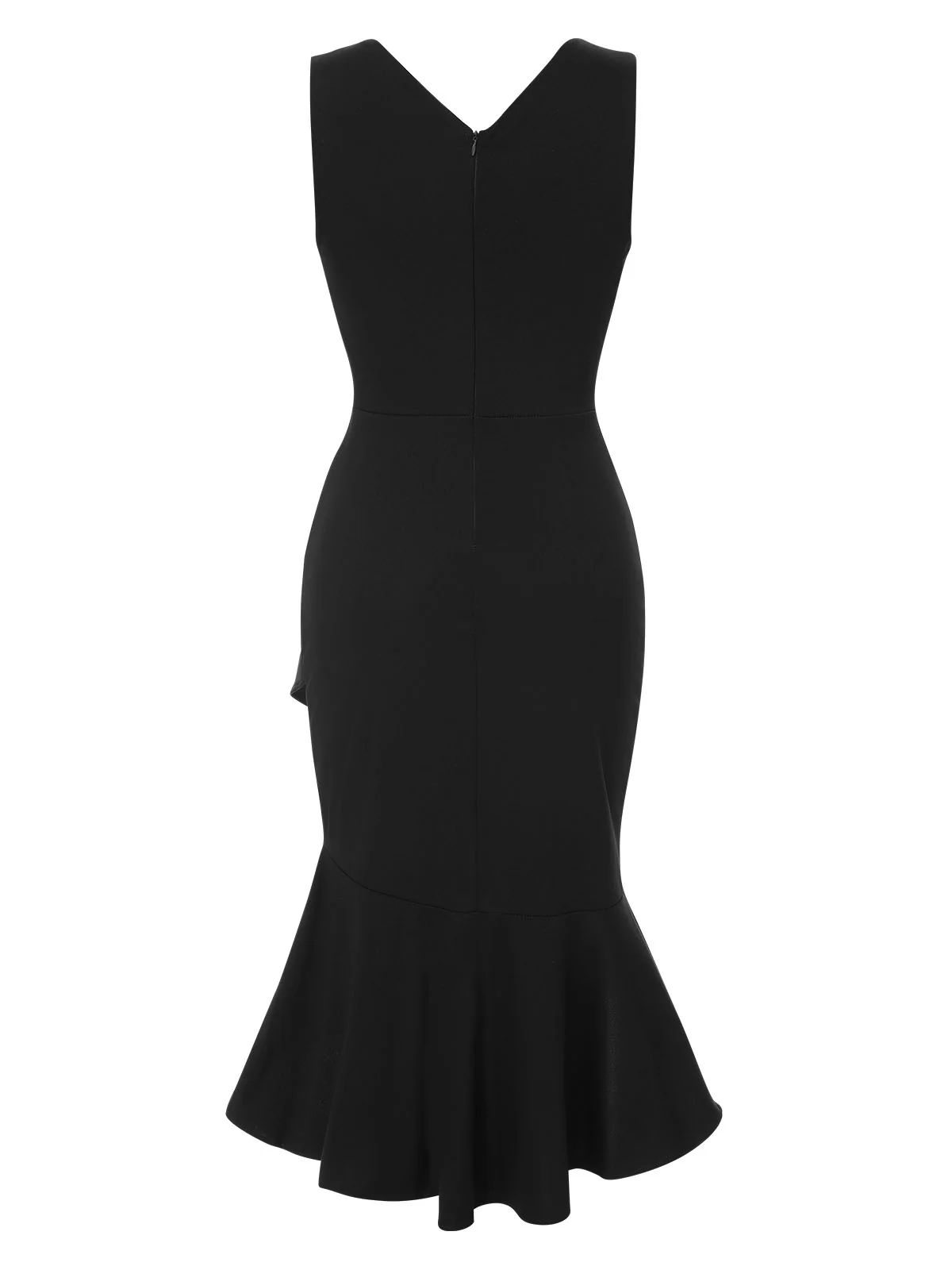 1930s V-Neck Solid Fishtail Bodycon Dress - Image 3