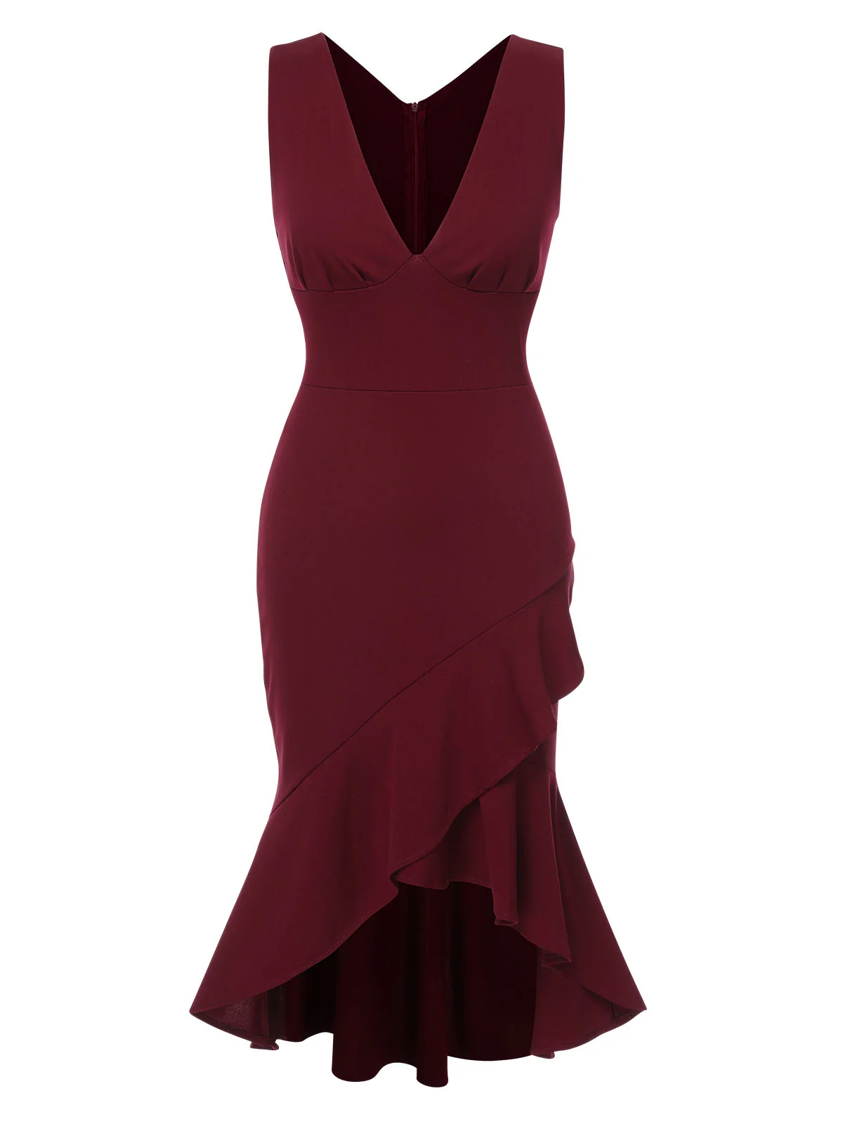1930s V-Neck Solid Fishtail Bodycon Dress - Image 5