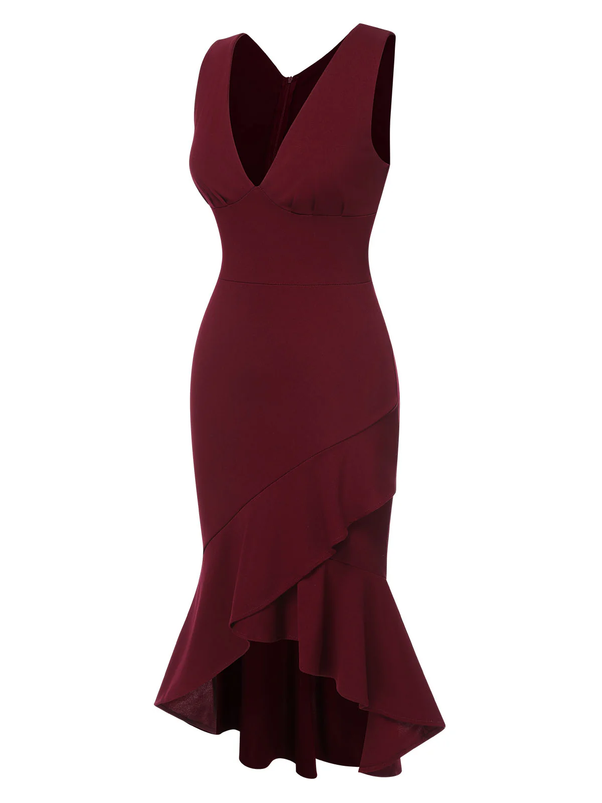 1930s V-Neck Solid Fishtail Bodycon Dress - Image 6