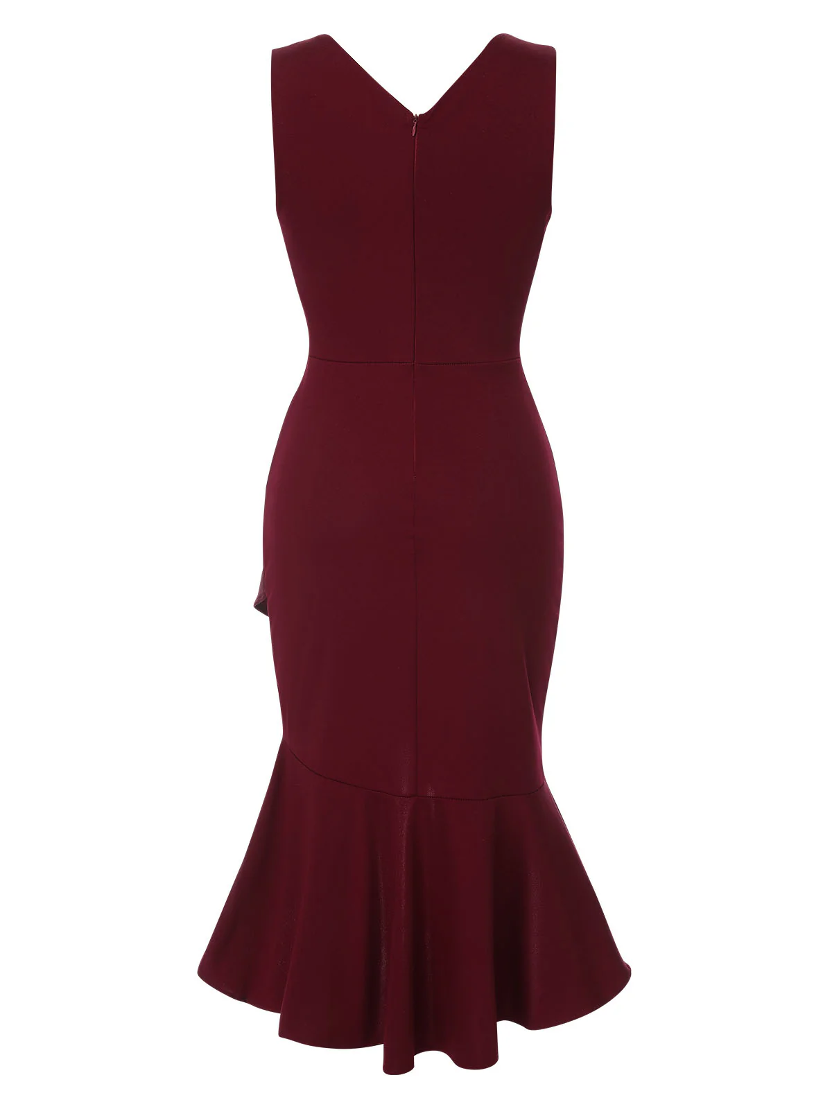 1930s V-Neck Solid Fishtail Bodycon Dress - Image 7