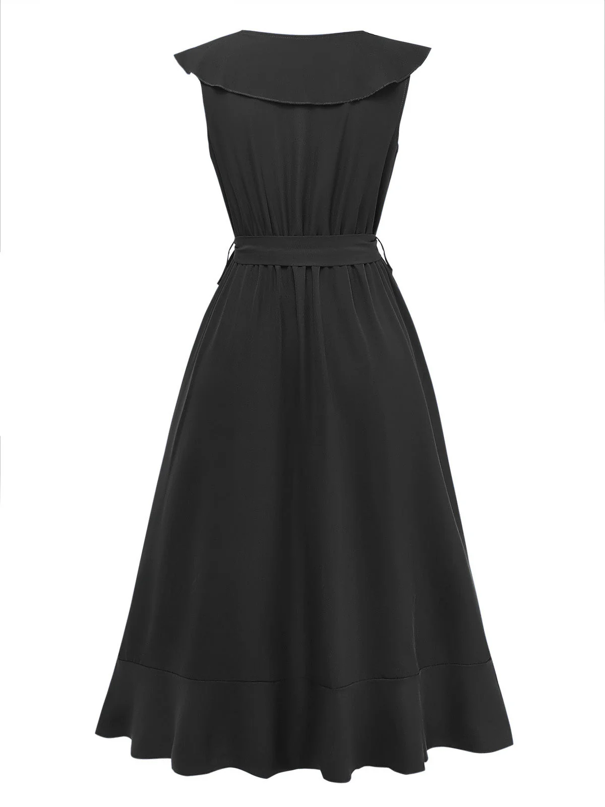 1930s V-Neck Solid Ruffled Hem Tie-Up Dress - Image 12