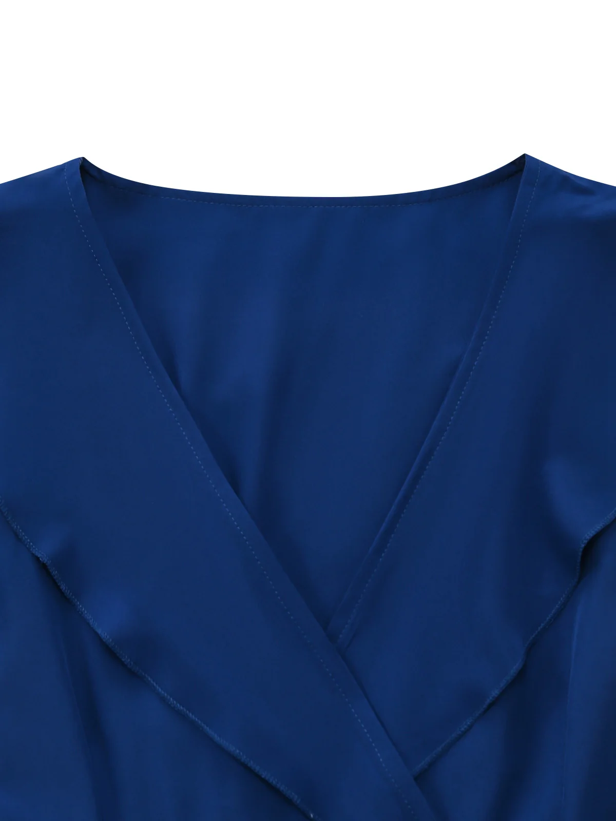 1930s V-Neck Solid Ruffled Hem Tie-Up Dress - Image 6