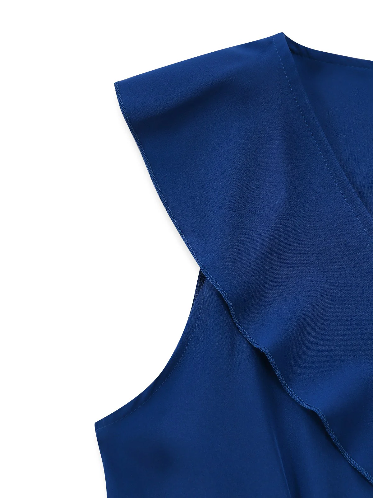 1930s V-Neck Solid Ruffled Hem Tie-Up Dress - Image 7