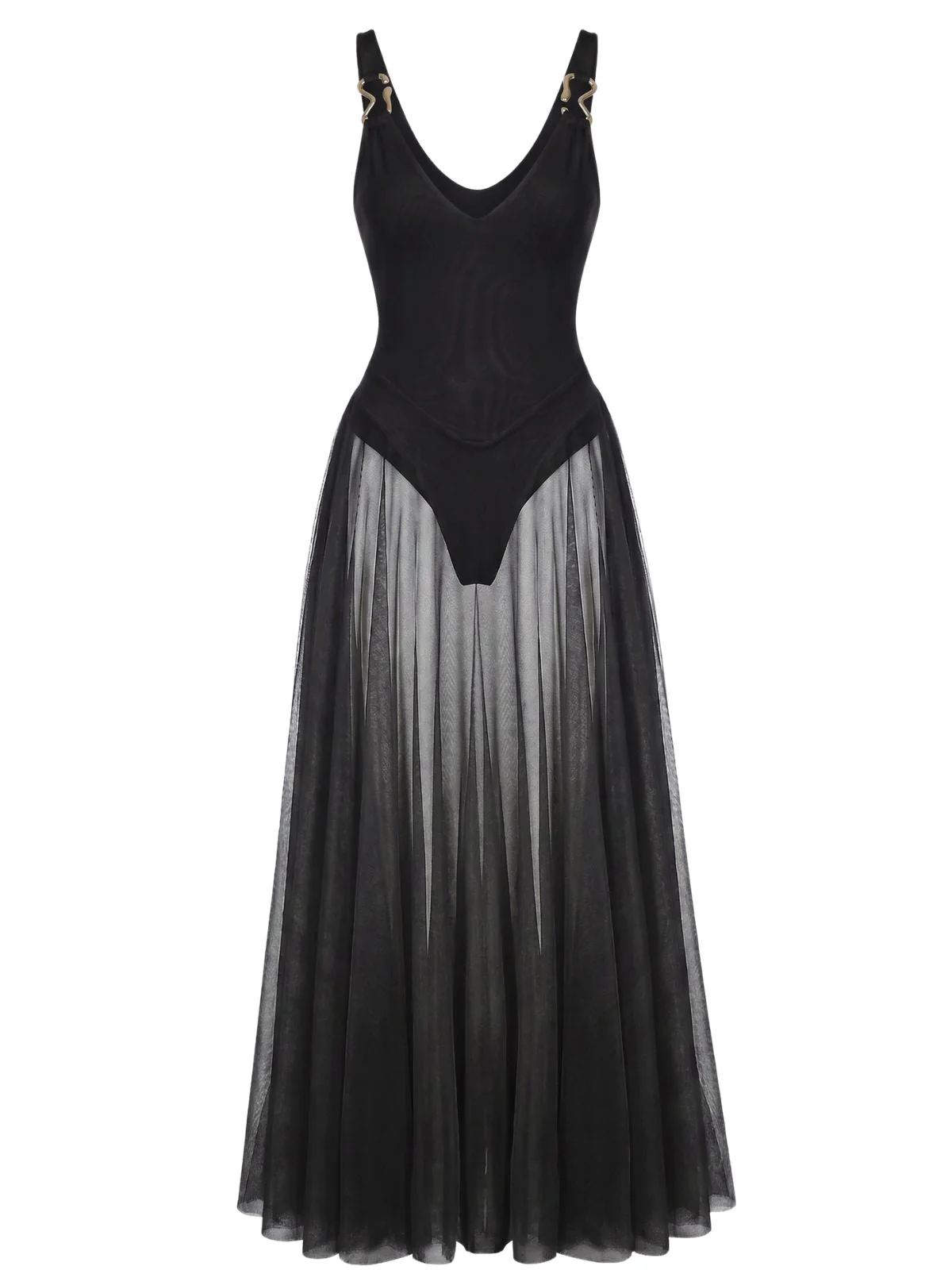 1930s V-Neck Strappy Mesh Flowing Maxi Dress - Image 8