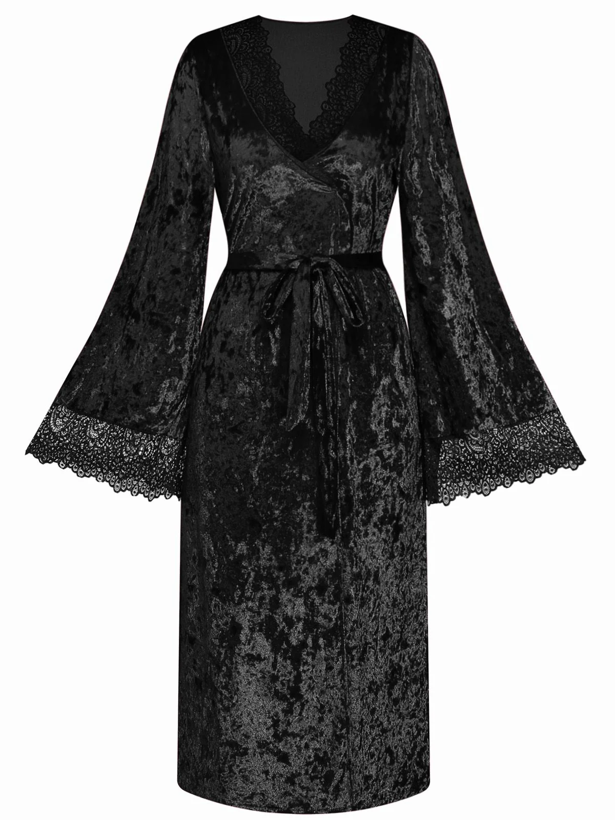 1930s Velvet Lace Long Sleeve Patchwork Pajama Robe - Image 8