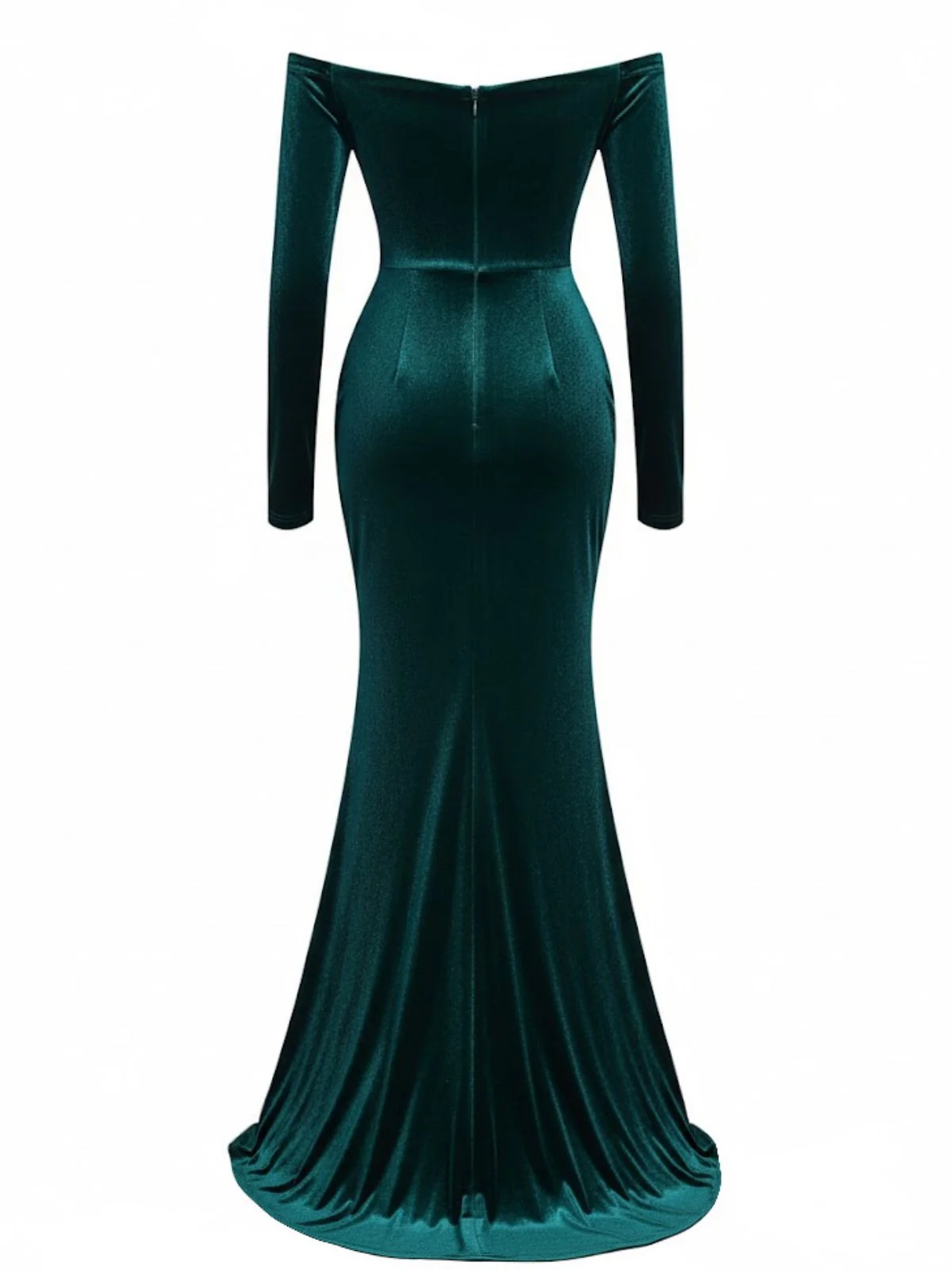 1930s Velvet Off-Shoulder Ruched Side-Slit Dress - Image 3