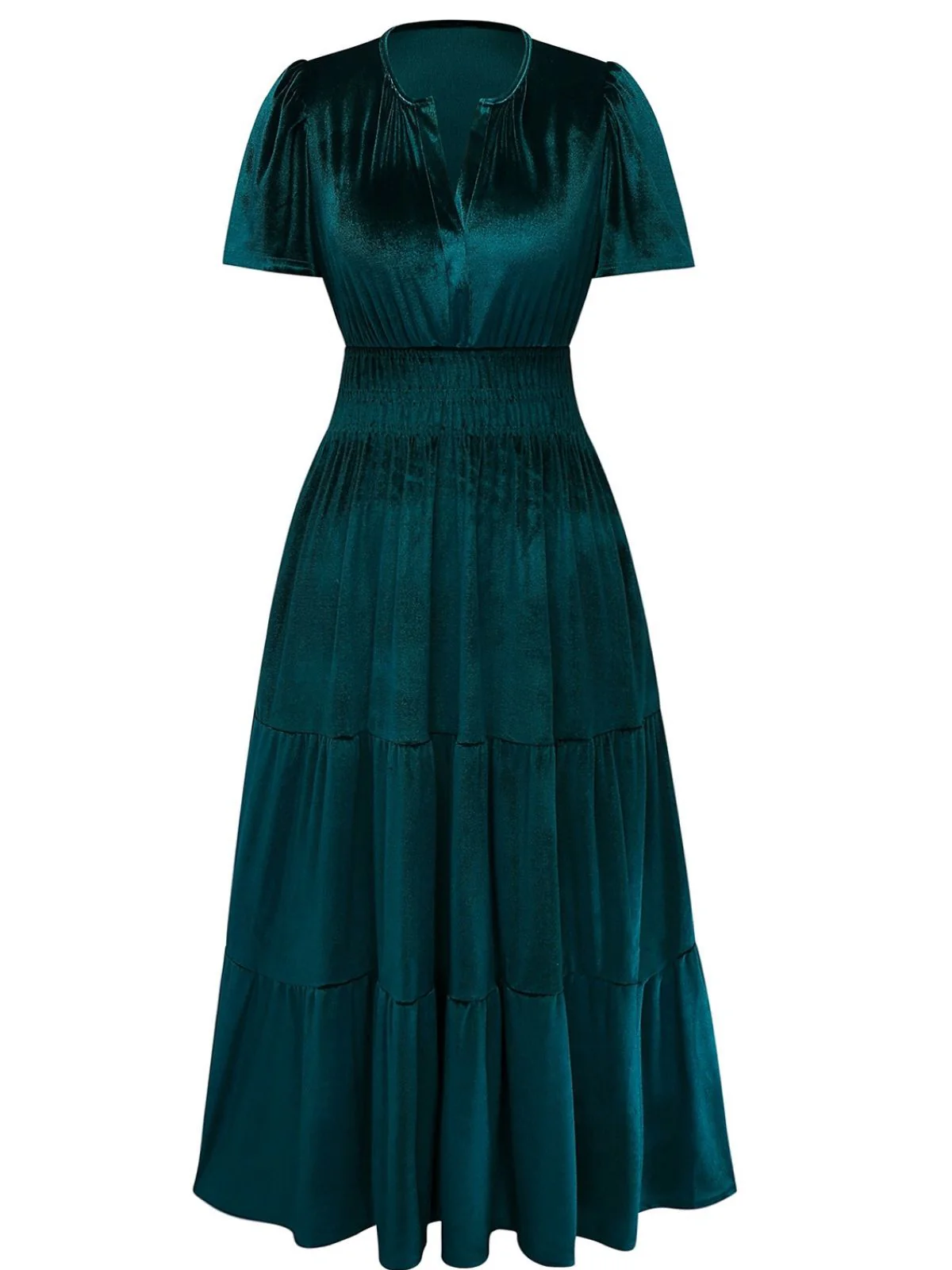 1930s Velvet Solid Short Sleeve Maxi Dress - Image 2