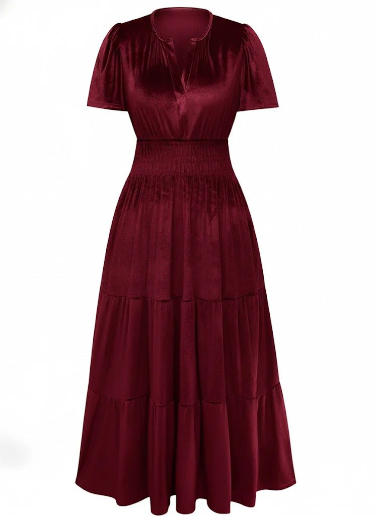 1930s Velvet Solid Short Sleeve Maxi Dress - Image 8