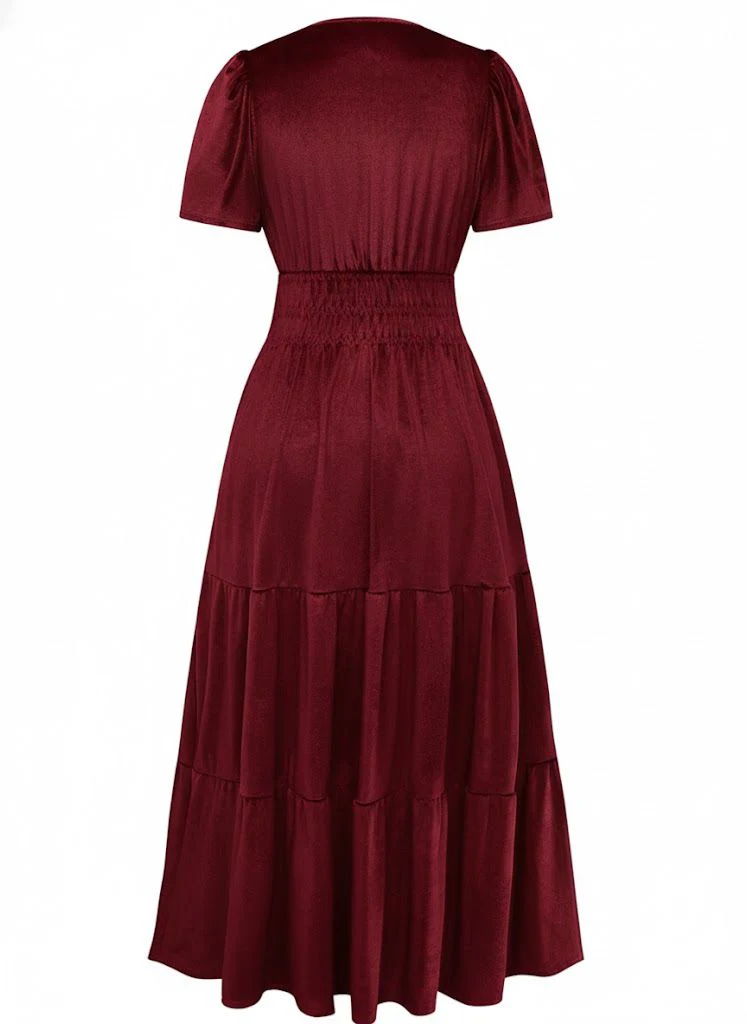 1930s Velvet Solid Short Sleeve Maxi Dress - Image 9