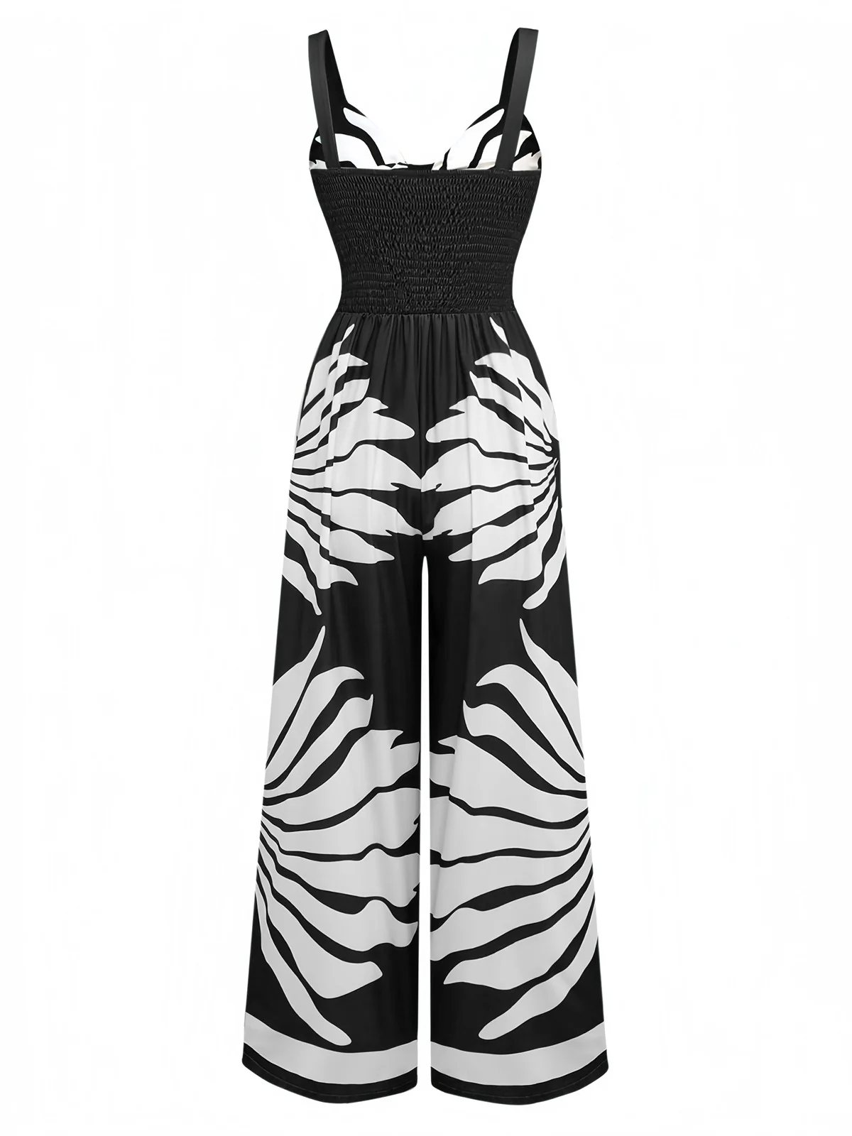 1930s Wide-Strap Hollow Twist Smocked Floral Jumpsuit - Image 7