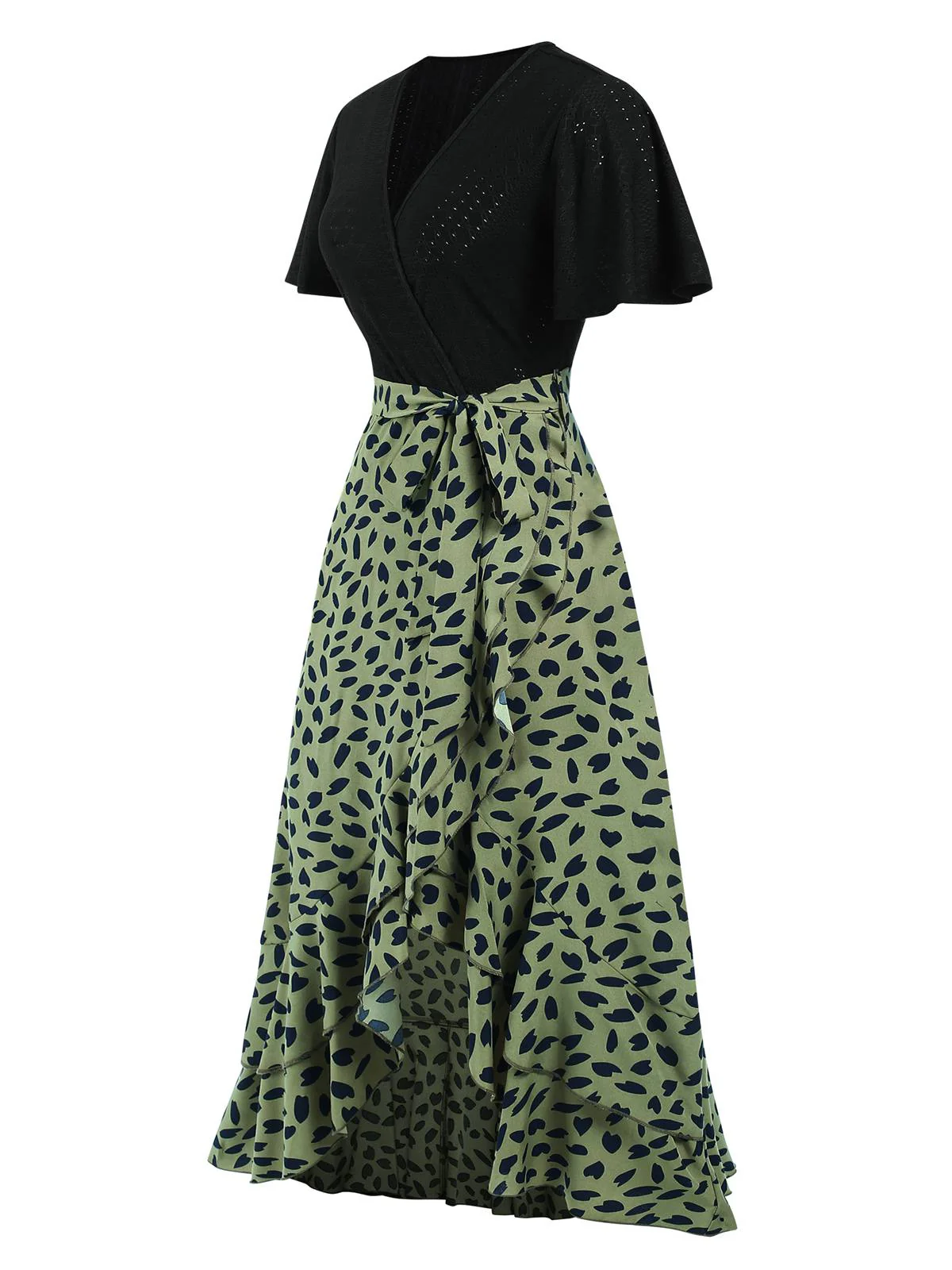 1930s Wrap V-Neck Patchwork Ruffle Dress - Image 10
