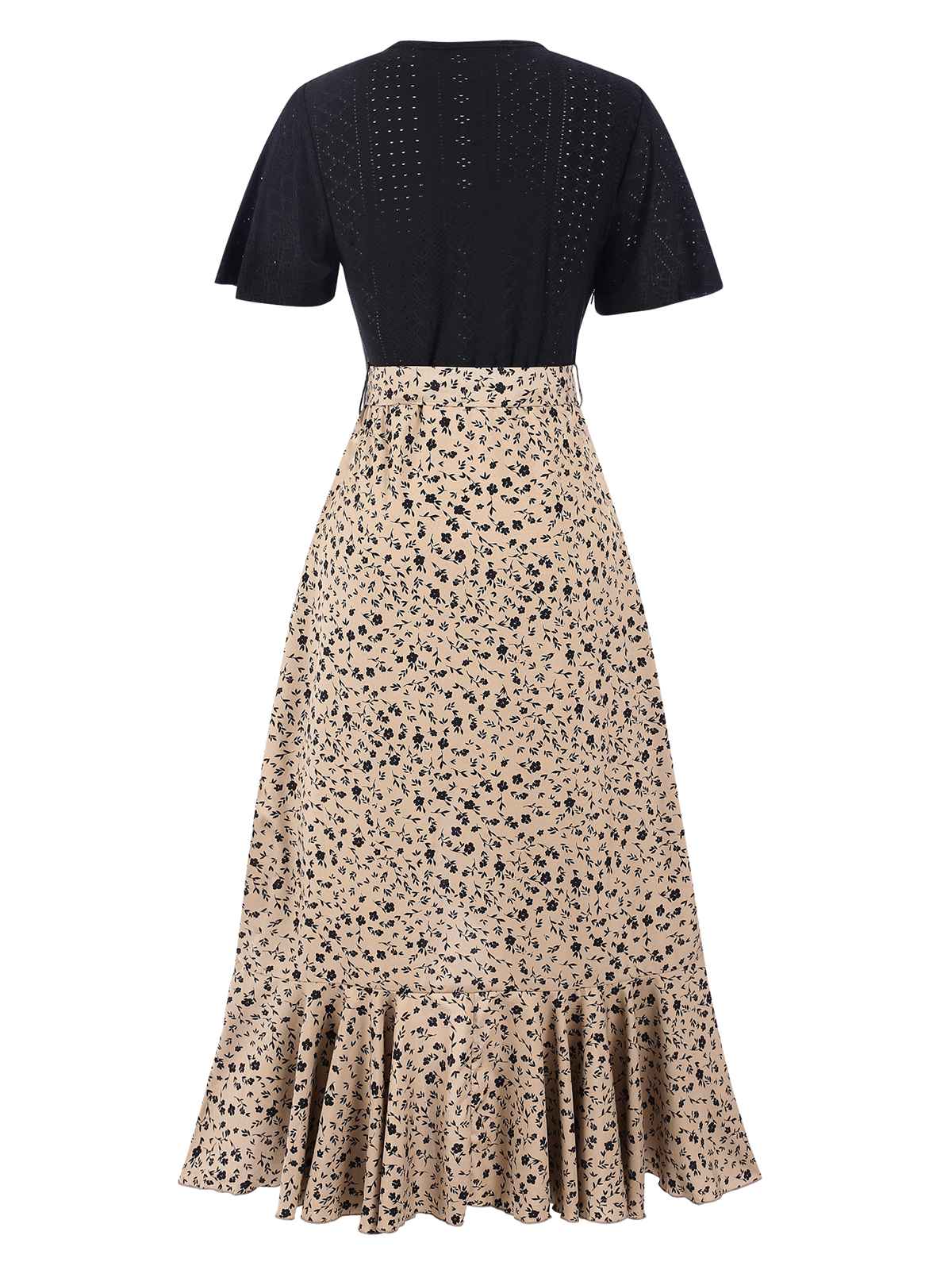 1930s Wrap V-Neck Patchwork Ruffle Dress - Image 4