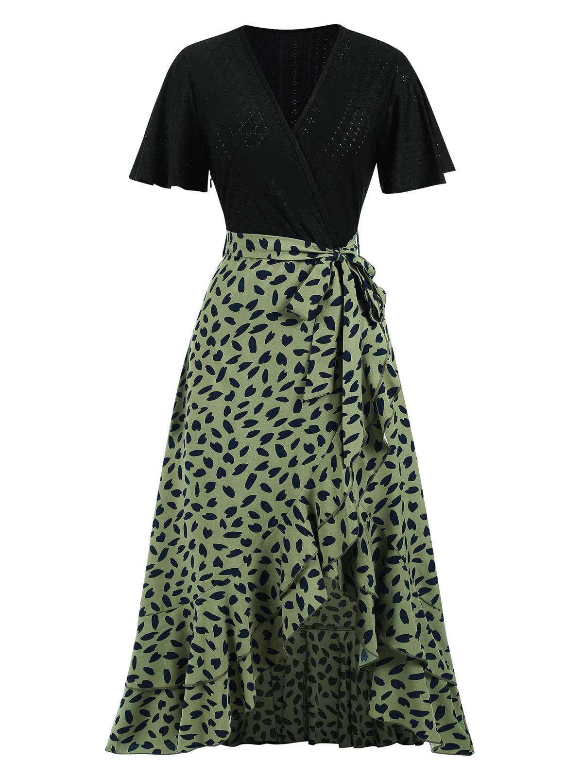1930s Wrap V-Neck Patchwork Ruffle Dress - Image 8