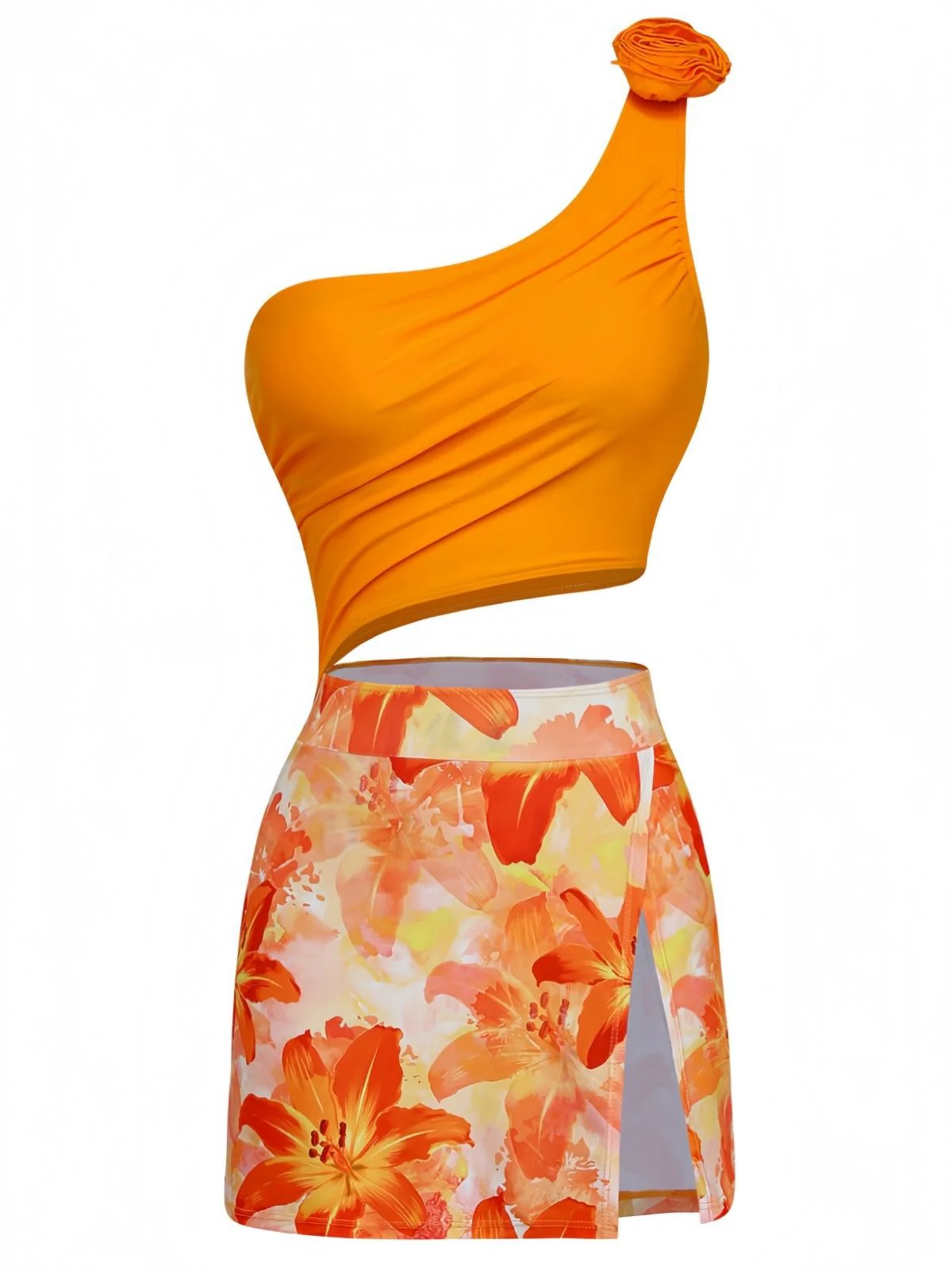 1940s 3D Floral One-Shoulder One-Piece Swimdress - Image 2
