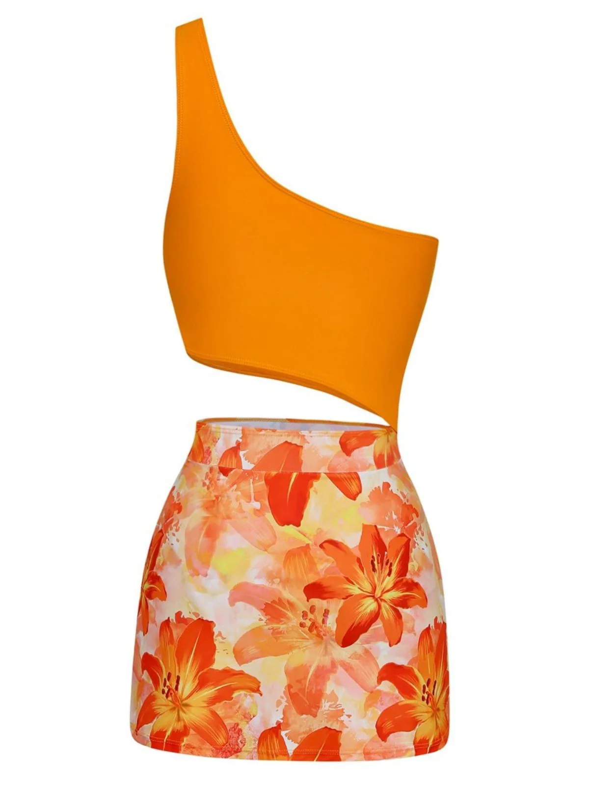 1940s 3D Floral One-Shoulder One-Piece Swimdress - Image 3