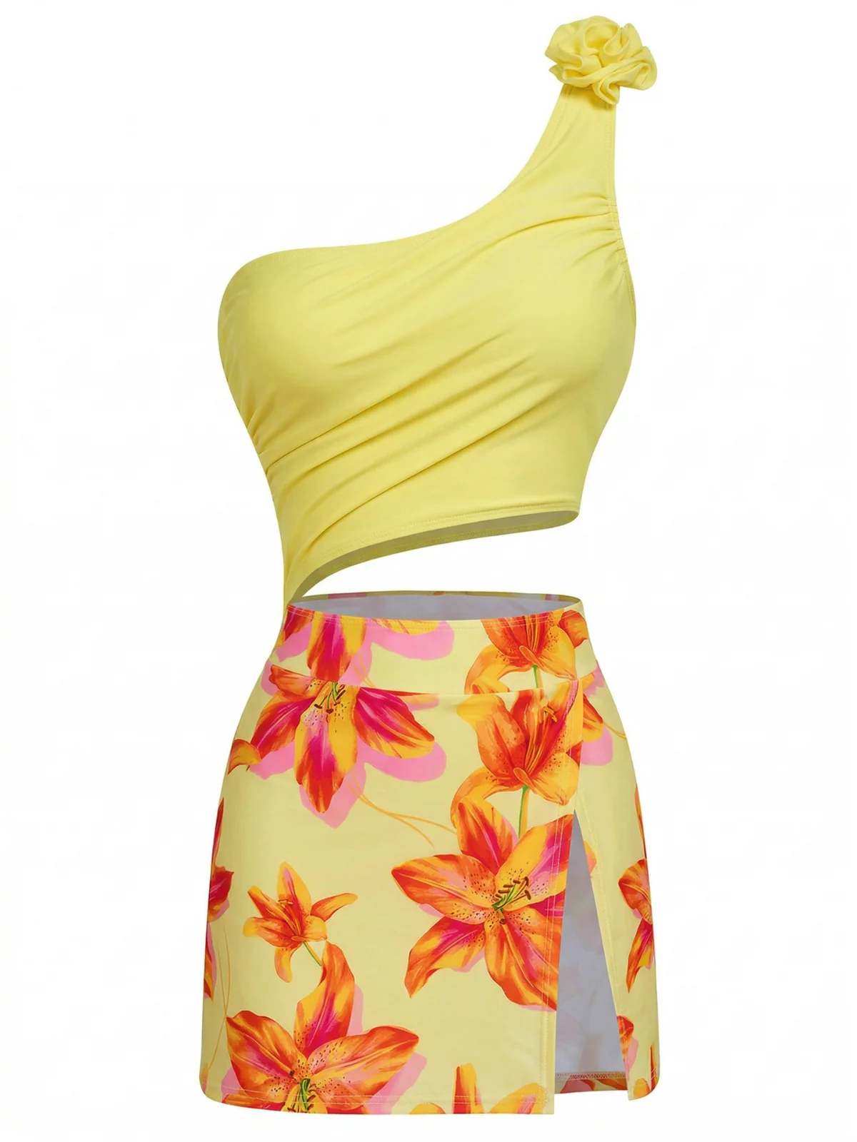 1940s 3D Floral One-Shoulder One-Piece Swimdress - Image 8