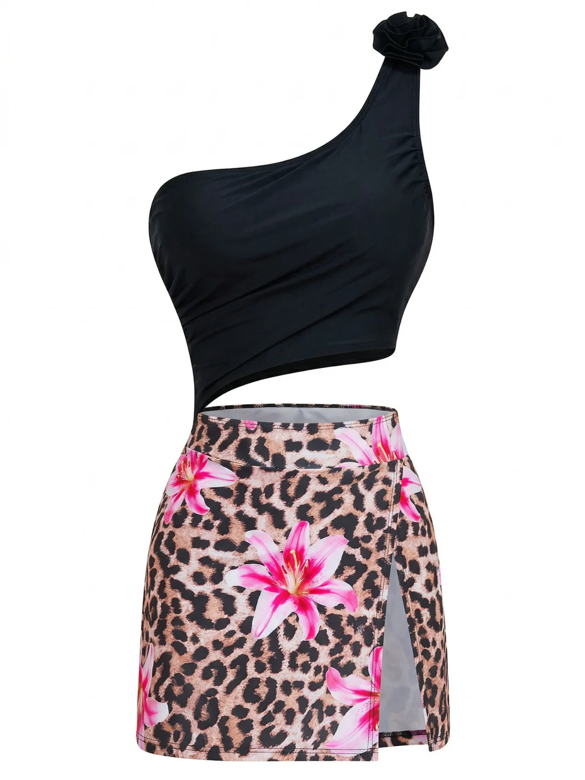 1940s 3D Floral One-Shoulder One-Piece Swimdress - Image 9