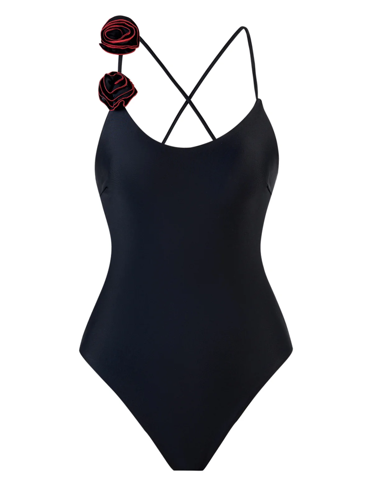 1940s 3D Rose Back Cross Straps Swimsuit - Image 4