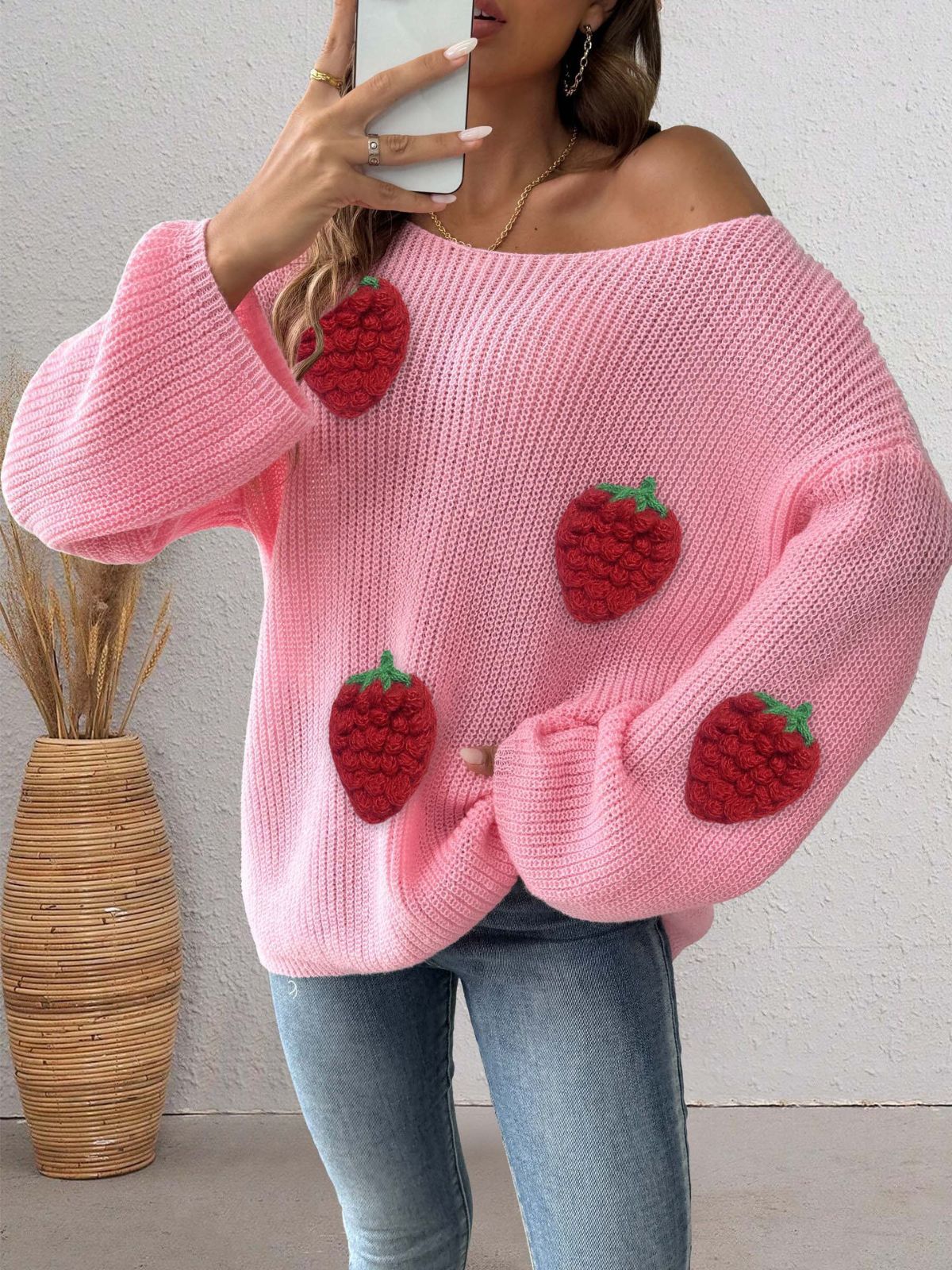1940s 3D Strawberry Surplice Patchwork Sweater - Image 10