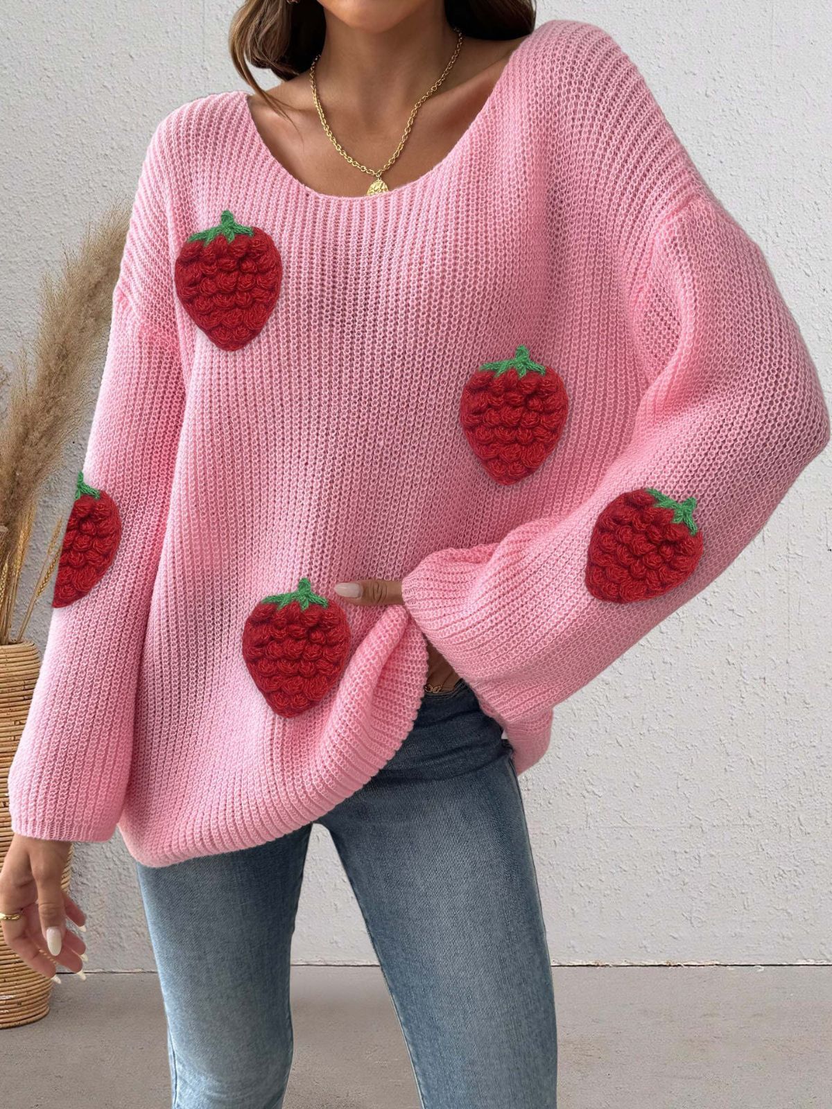 1940s 3D Strawberry Surplice Patchwork Sweater - Image 11