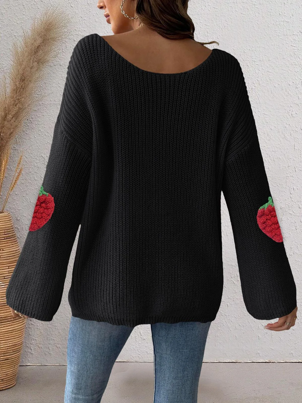 1940s 3D Strawberry Surplice Patchwork Sweater - Image 4