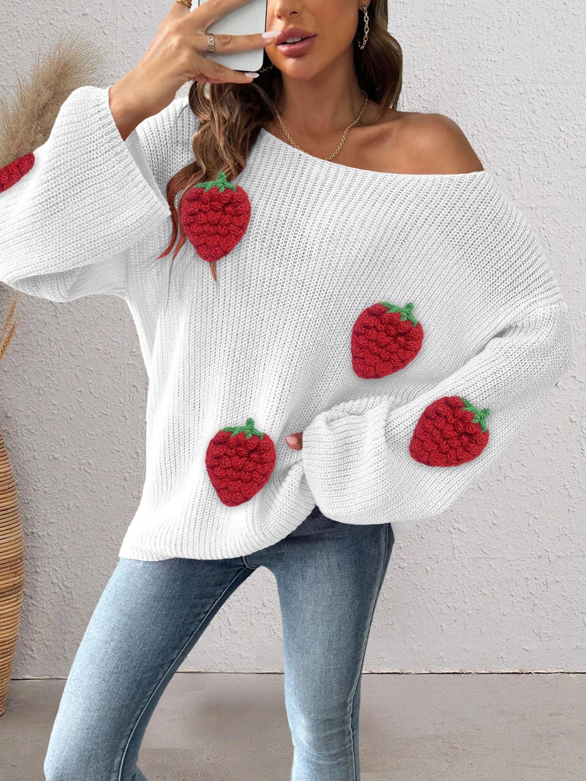1940s 3D Strawberry Surplice Patchwork Sweater - Image 5