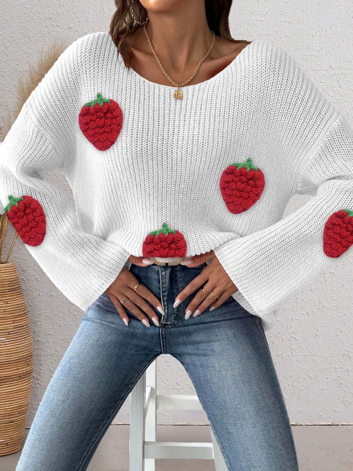 1940s 3D Strawberry Surplice Patchwork Sweater - Image 6