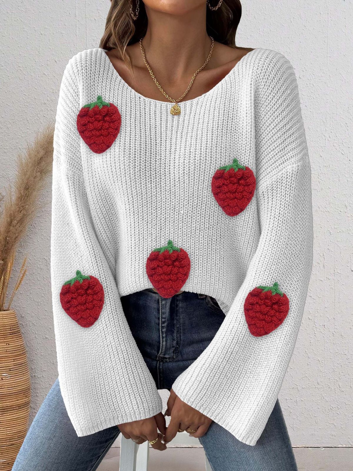 1940s 3D Strawberry Surplice Patchwork Sweater - Image 7