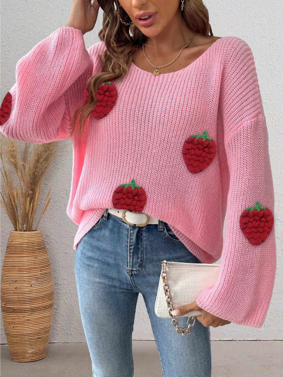1940s 3D Strawberry Surplice Patchwork Sweater - Image 9