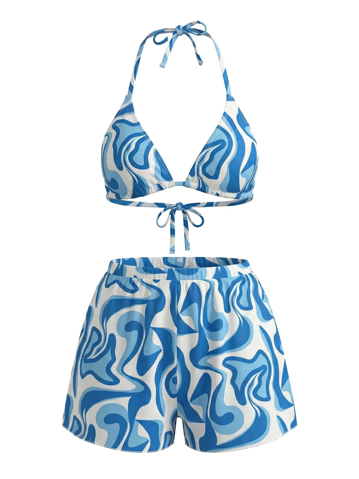 1940s Abstract Printed Halter Bikini Set & Cover-Up - Image 2