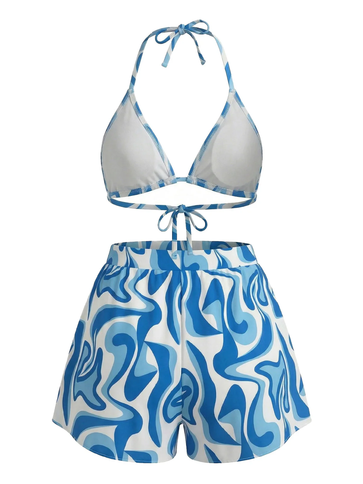 1940s Abstract Printed Halter Bikini Set & Cover-Up - Image 3