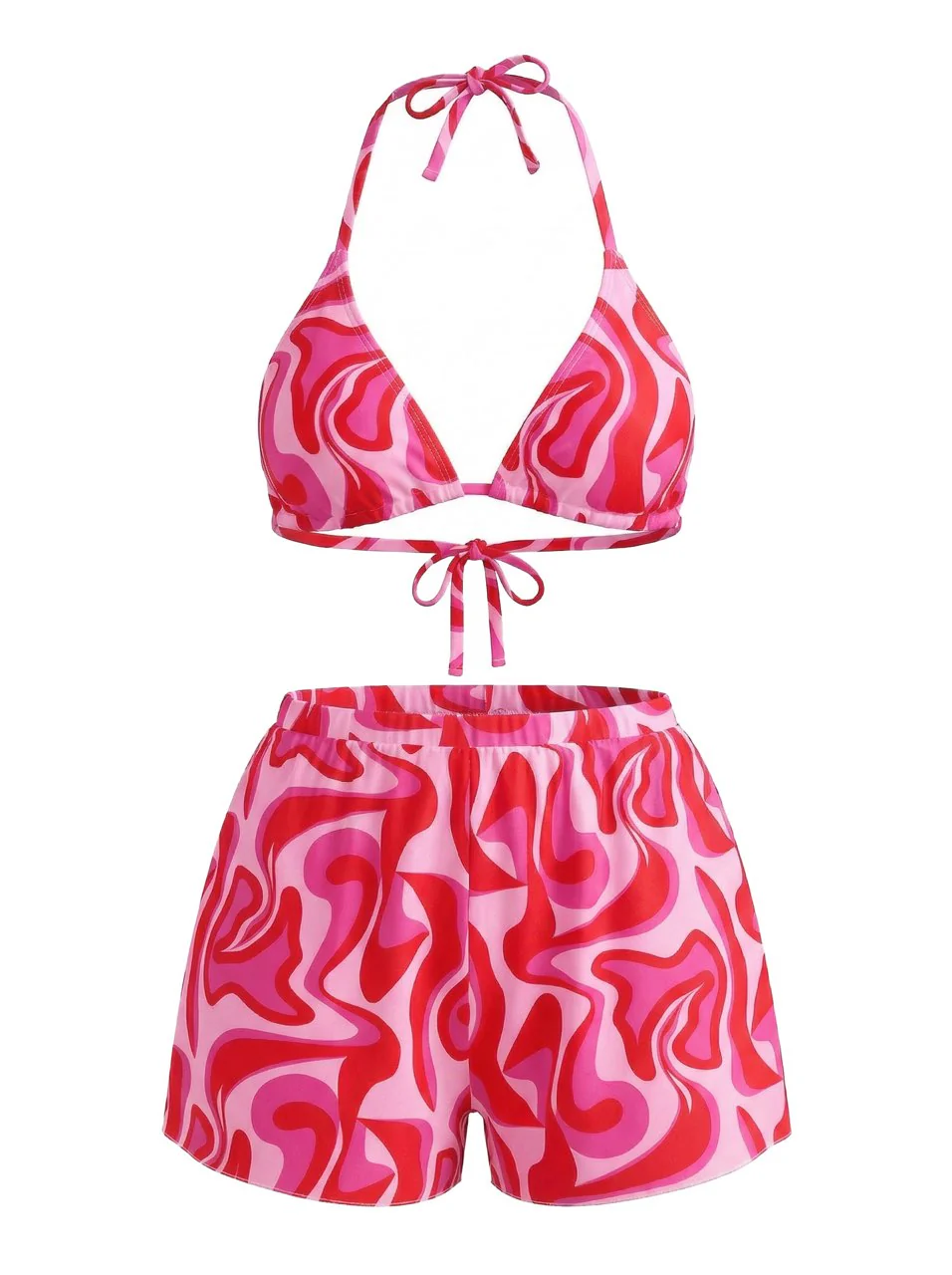 1940s Abstract Printed Halter Bikini Set & Cover-Up - Image 4