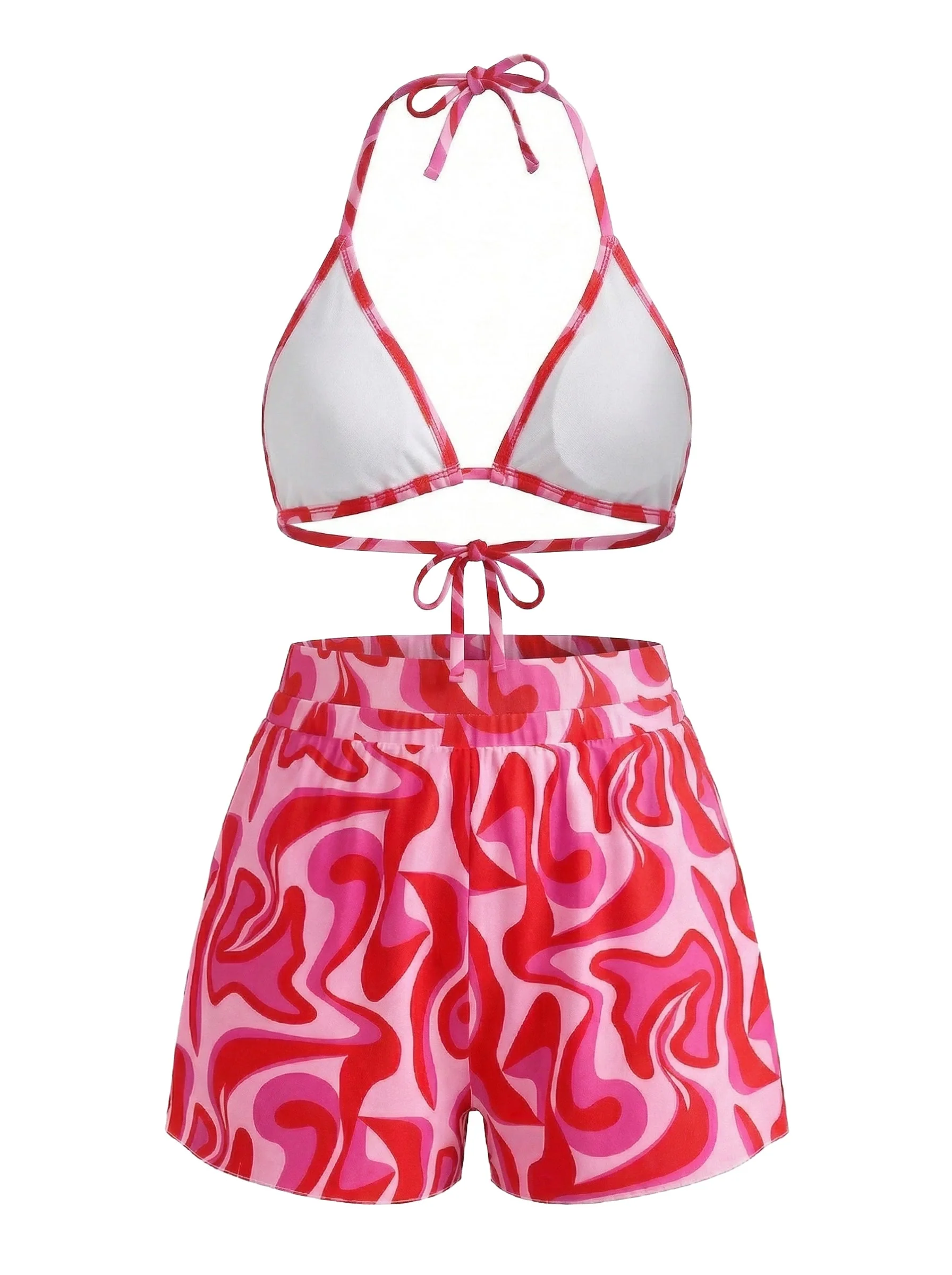 1940s Abstract Printed Halter Bikini Set & Cover-Up - Image 5