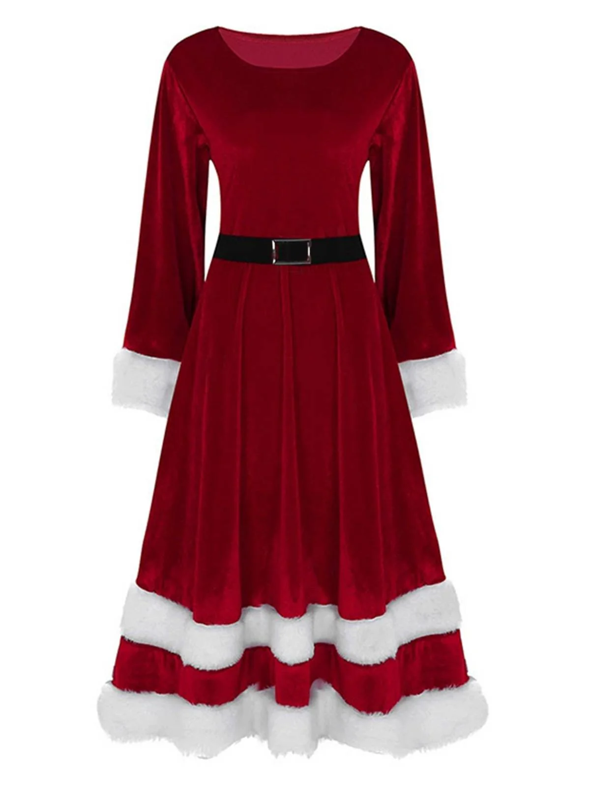 1940s Christmas Santa Faux Fur Trim Velvet Dress - Image 2