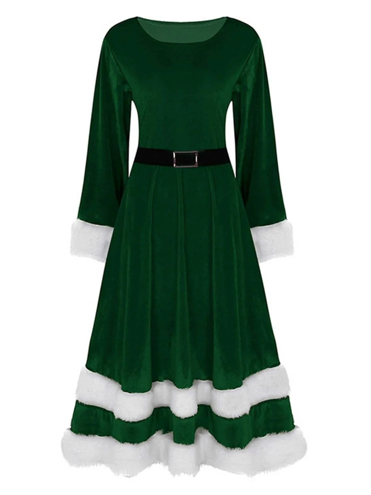 1940s Christmas Santa Faux Fur Trim Velvet Dress - Image 4