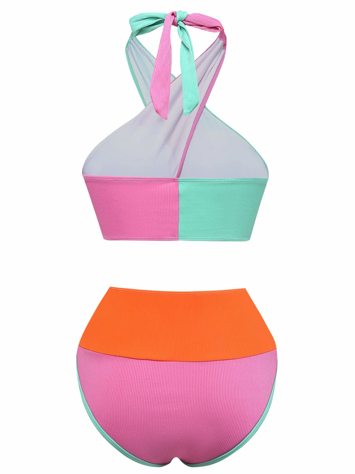 1940s Color-Block Halter High-Waisted Bikini Set - Image 3