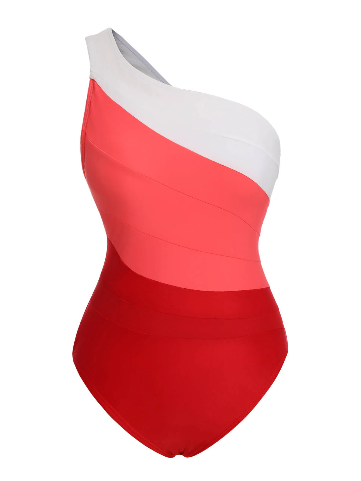 1940s Color Block One Shoulder One-Piece Swimsuit - Image 2