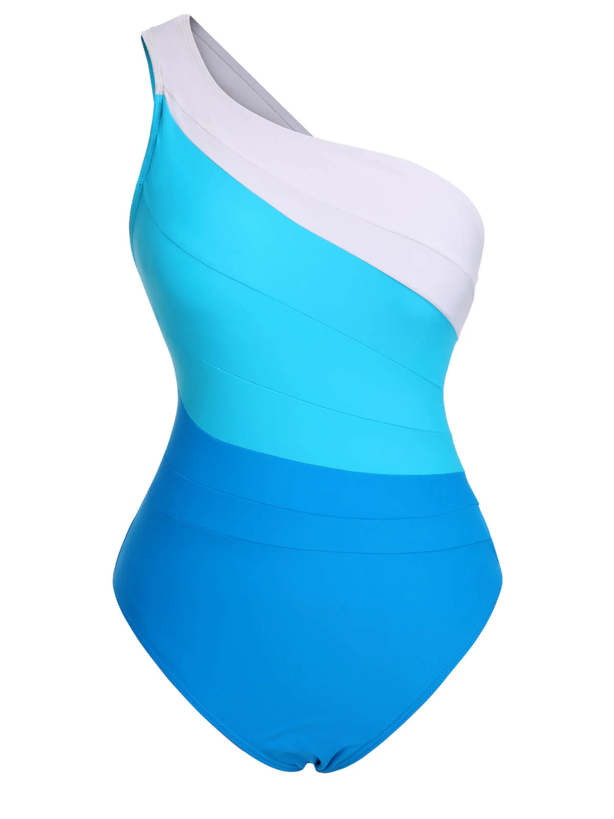 1940s Color Block One Shoulder One-Piece Swimsuit - Image 9