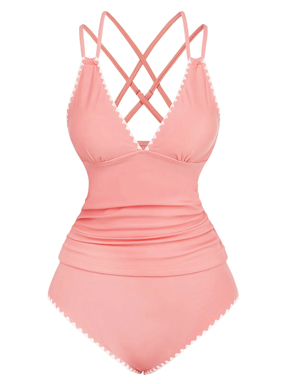 1940s Colorblock Deep V Crisscross Back Tankini Set - Image 10