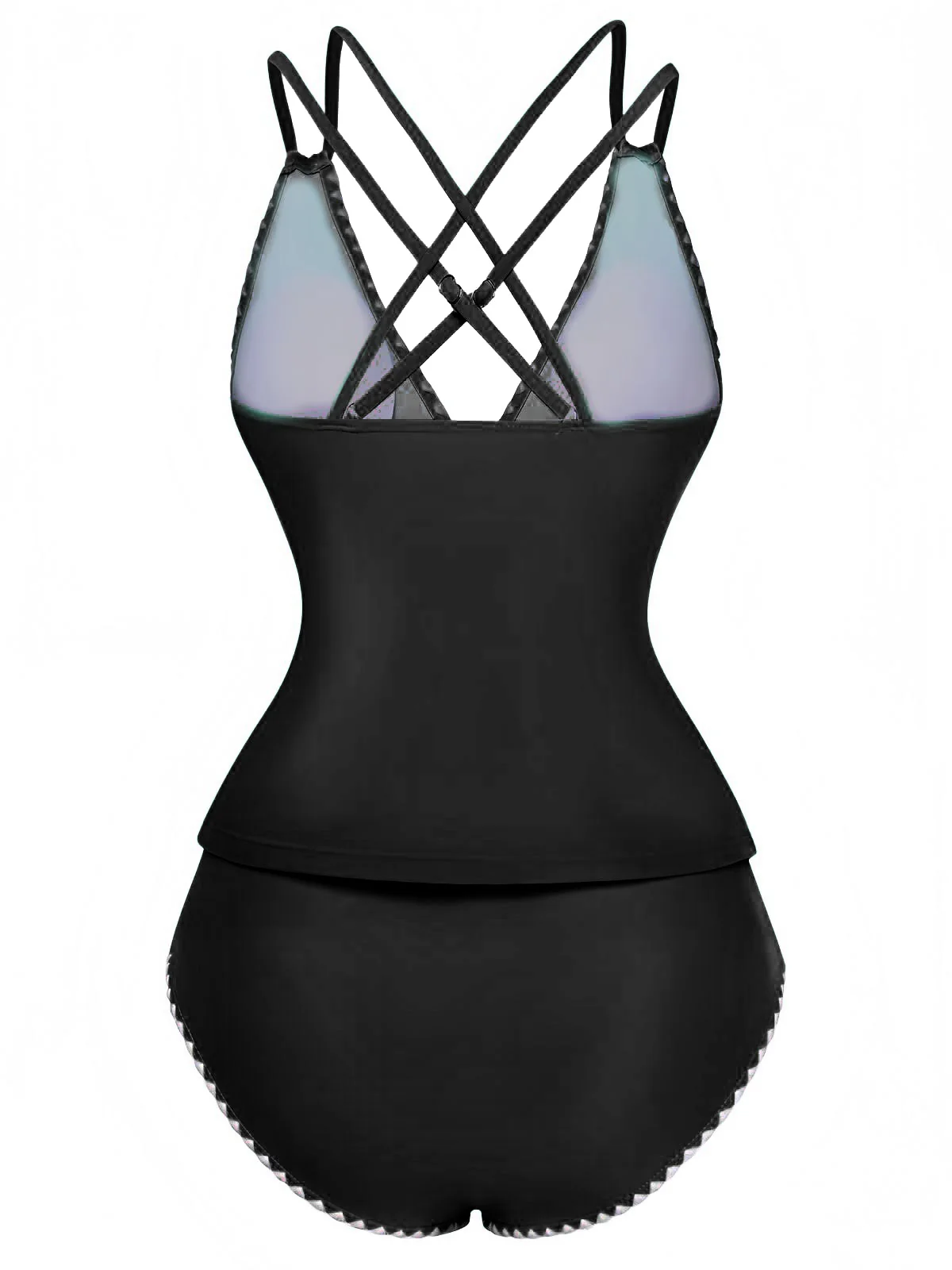 1940s Colorblock Deep V Crisscross Back Tankini Set - Image 7