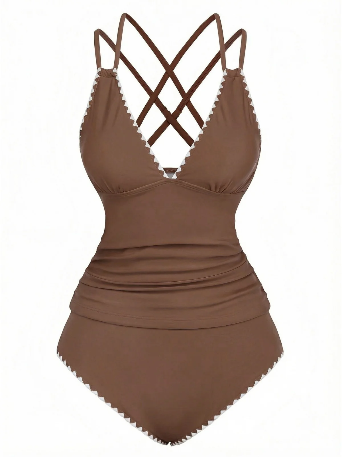 1940s Colorblock Deep V Crisscross Back Tankini Set - Image 8