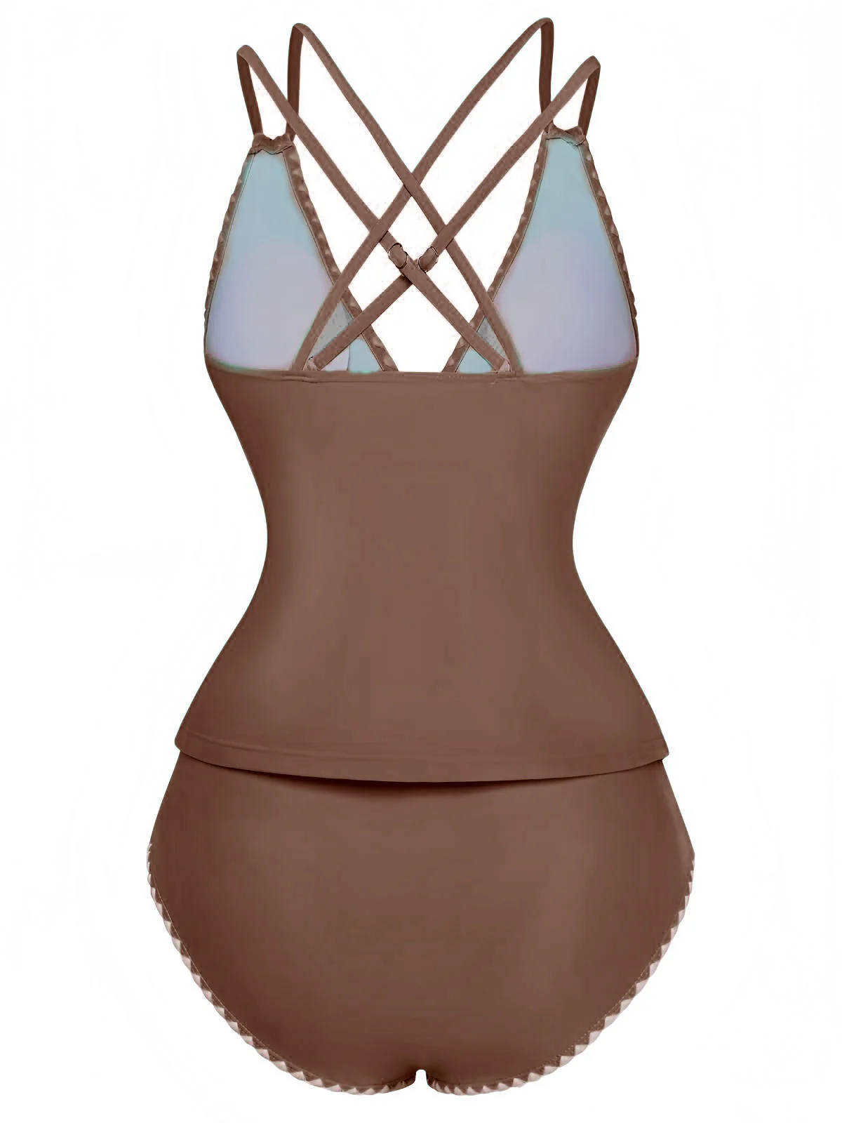 1940s Colorblock Deep V Crisscross Back Tankini Set - Image 9